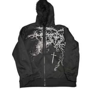 Romwe Jacket Size Medium Black Graphic Print Feels Soft.